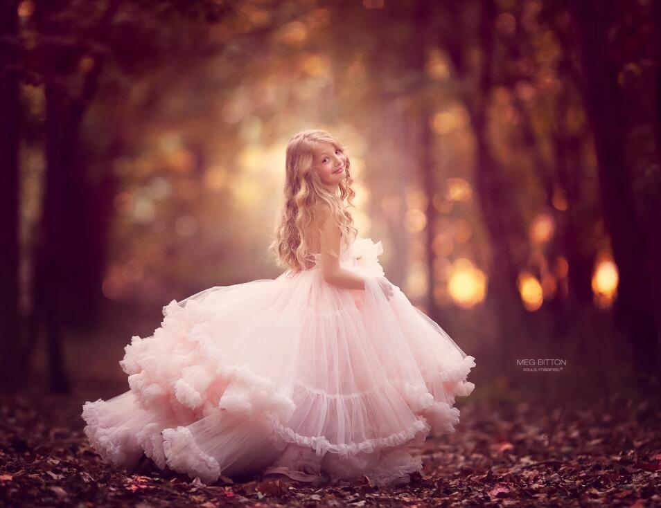 2020 Princess Light Pink Flower Girls Dresses Spagheti Tiered Ruffles Puffy Girl Pageant Birthday Kids Dress For Wedding