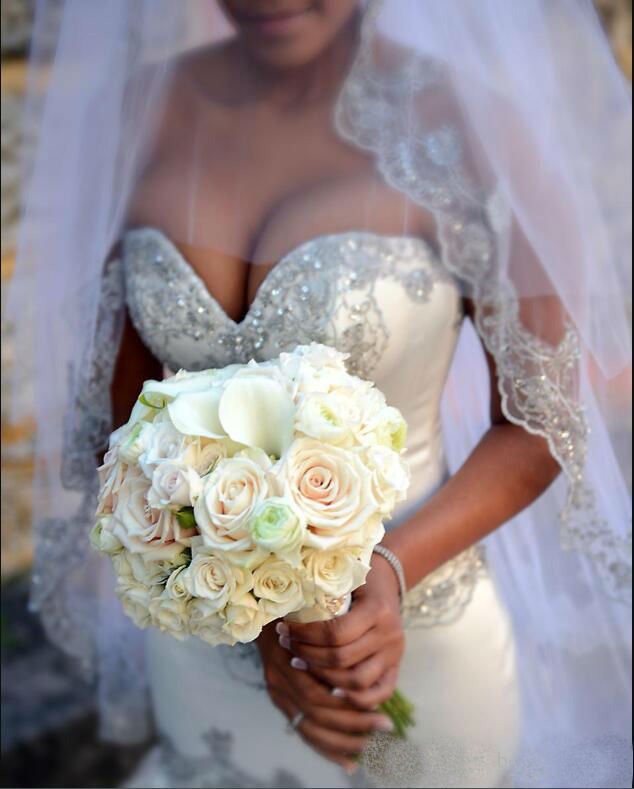Gorgeous Sparkly Mermaid Wedding Dresses Sweetheart Satin Crystal Beaded Bridal Gowns Arabic Plus Size Wedding Dress
