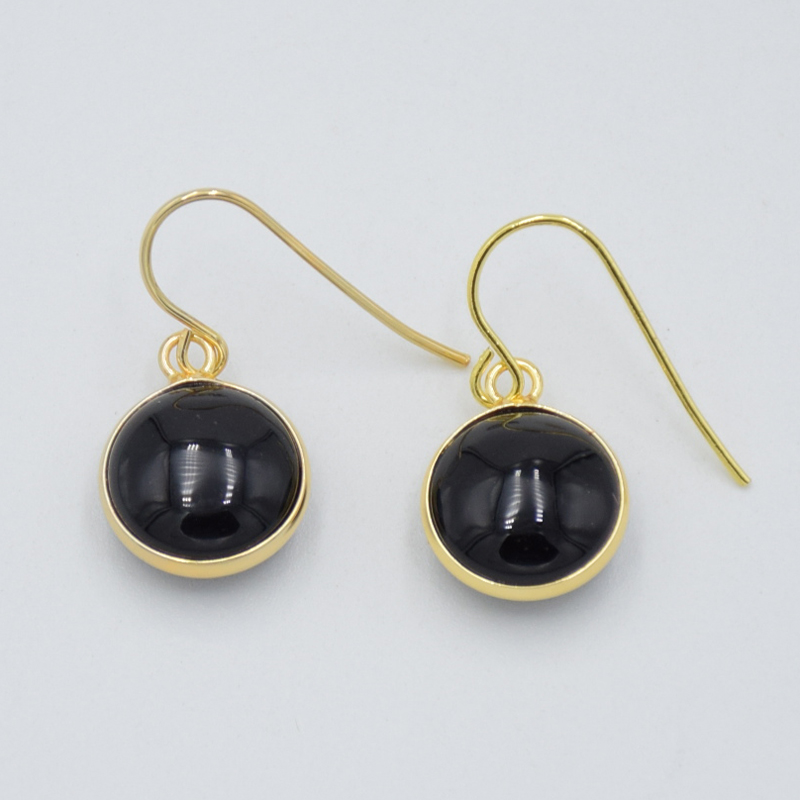 13mm Vintage Round Natural Gem Stone Bead Pendant Earrings Gold Color Copper Hook Drop Earring Women Summer Beach Jewellery Gift