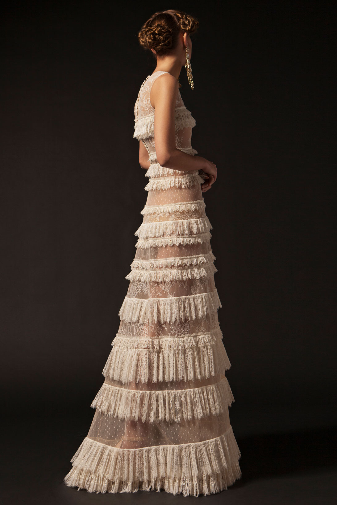 Krikor Jabotian 2019 Lace Ivory Prom Dresses Jewel Neck A Line Sexy Formal Party Dress Cake Tutu Ruffles Pageant Evening Gowns