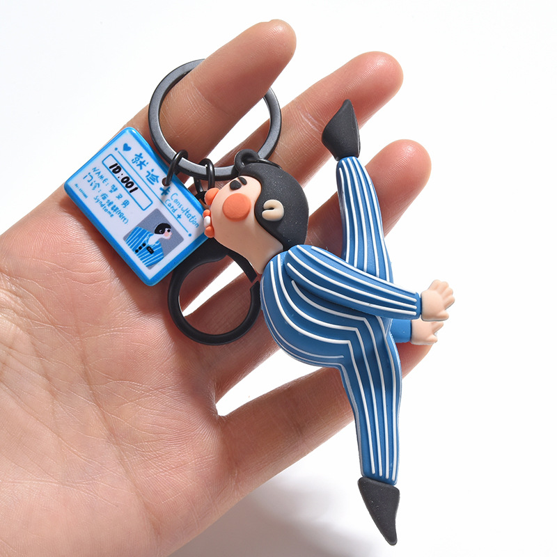 Creative cartoon weightlifting men and women couple keychain cute epoxy doll key chain bag pendant gift