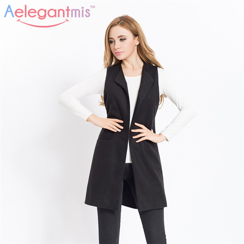 Wholesale-Women Autumn Spring Wool Blend Vest Waistcoat Lady Office Wear Long Waistcoat Women Coat Casual Sleeveless Vest Jacket Plus Size