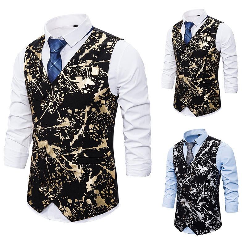 Men' new stylish personality nightclub business inkjet printing casual double breasted vest European and American sizes XXL, Gold
Men' new stylish personality nightclub business inkjet printing casual double breasted vest European and American sizes XXL, Gold