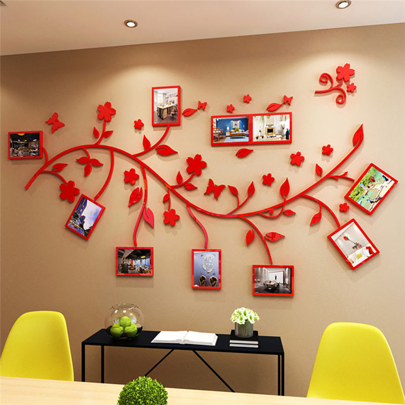 Red Green Black 3D DIY Photo Tree Branch PVC Wall Decals/Adhesive Family Wall Stickers Mural Art Home Decor Bedroom Stickers Y200103