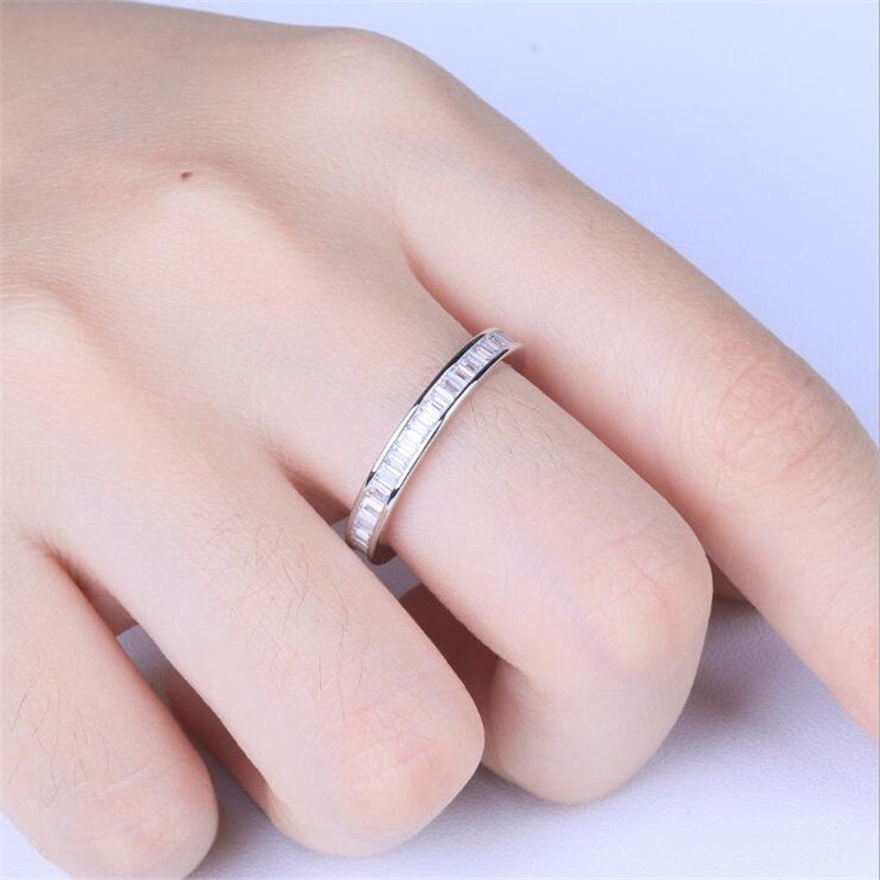 Choucong Brand New Luxury Jewelry Pure 100% 925 Sterling Silver Full T Princess Cut White Topaz Gemstones Wedding Band Ring Gift Never Fade