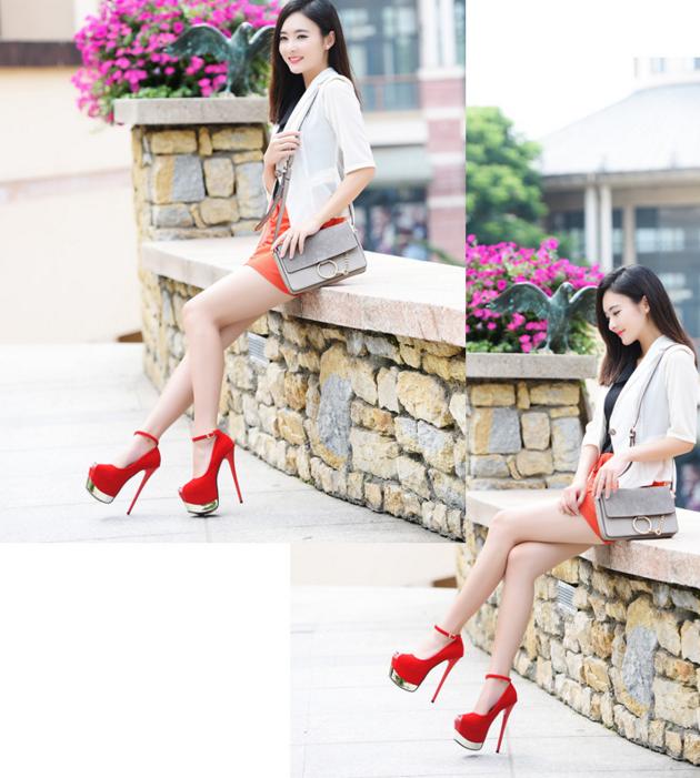 Hot Sale-16cm Ultra High Heels Black Red Synthetic Suede Ankle Strap Super Platform Pumps Prom Night Club Shoes Size 34 to 39