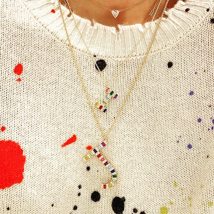 Big rainbow cz Alphabet Letter necklace 45+5cm custom name personalized Initial pendant necklaces