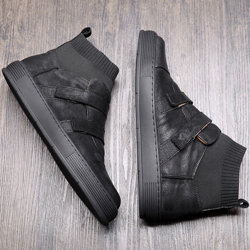 Hot Sale-uine Leather Hook Loop Ankle Boots Man Casual Boots Boy Trendy Sock Sneakers Shoes