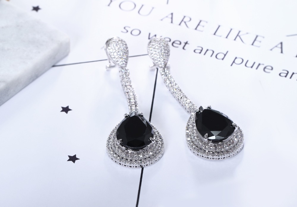 Fashion-Long Teardrop earring setting Big Big Green Clear and Black water drop stones High Quality Large earrings for party
