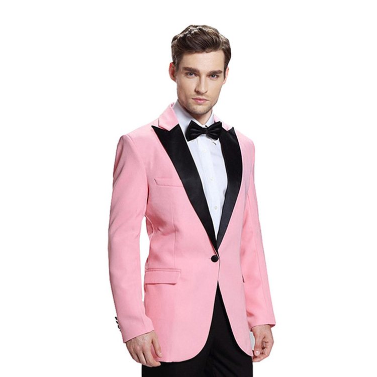 Handsome Pink Groom Wedding Tuxedos Black Peaked Lapel One Button Men Formal Blazer Only One Jacket For Groom Wear