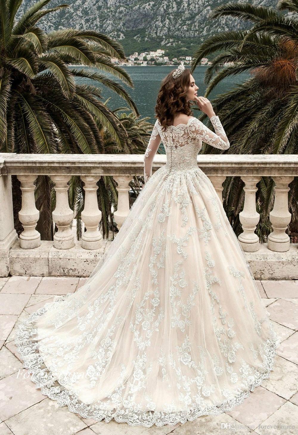 Romantic Long Full Sleeves Lace Wedding Dress Vintage Ball Gown Bridal Party Gown Plus Size Custom Made Vestido De Noiva Longo