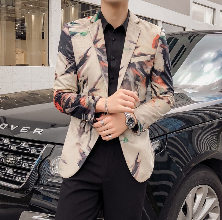 New Tide Mens Fashion Print Blazer Design Hip Hot Casual Male Slim Fit Suit Jacket Singer Costume Plus Size, Beige
New Tide Mens Fashion Print Blazer Design Hip Hot Casual Male Slim Fit Suit Jacket Singer Costume Plus Size, Beige