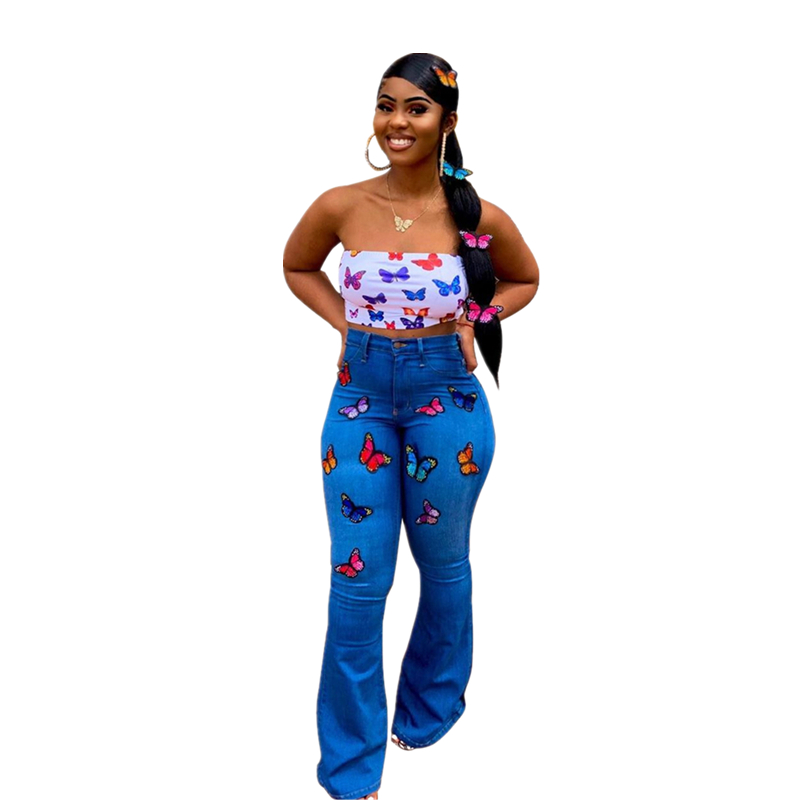 Blue Embroidery Butterfly Jeans Women High Waist Vintage Long Flare Leg Pants 2020 New Ladies Retro Strench Denim Trousers
Blue Embroidery Butterfly Jeans Women High Waist Vintage Long Flare Leg Pants 2020 New Ladies Retro Strench Denim Trousers
