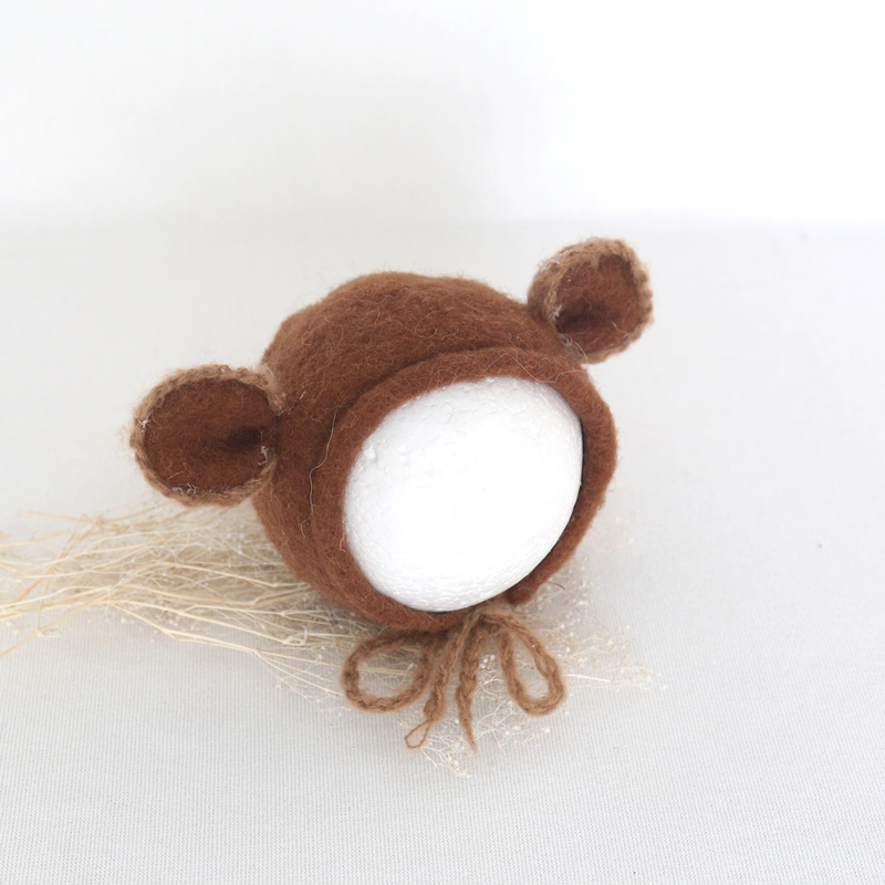 Felted newborn props bonnet Wool curly sheep hat Felted baby photography props Animal hat
