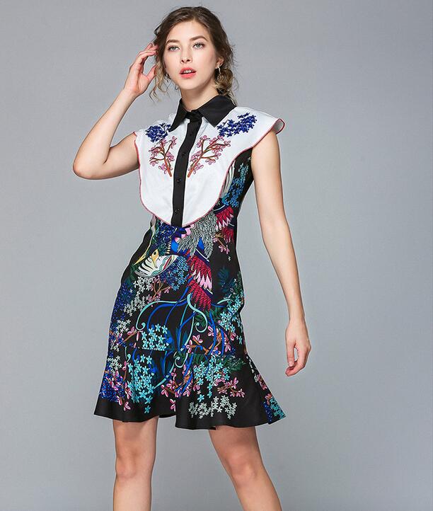 Mermaid skirt blue green red flora printed Ruffled single-breasted lapel neck Aline knee-Length sleeveless summer slim fit dresses, Multi
Mermaid skirt blue green red flora printed Ruffled single-breasted lapel neck Aline knee-Length sleeveless summer slim fit dresses, Multi