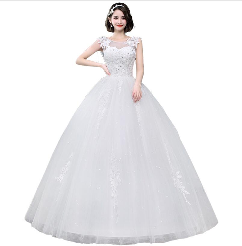 Korean Style Jewel Lace Tank Sleeveless Floral Print Ball Gown Wedding Dress 2020 New Fashion Simple estidos de noivas CC