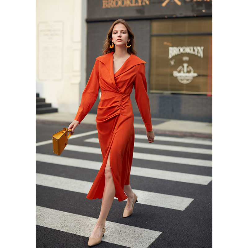 AEL NEW spring women' dresses side hight split dress long Orange red Jacquard fabric 2020 streetwear
AEL NEW spring women' dresses side hight split dress long Orange red Jacquard fabric 2020 streetwear