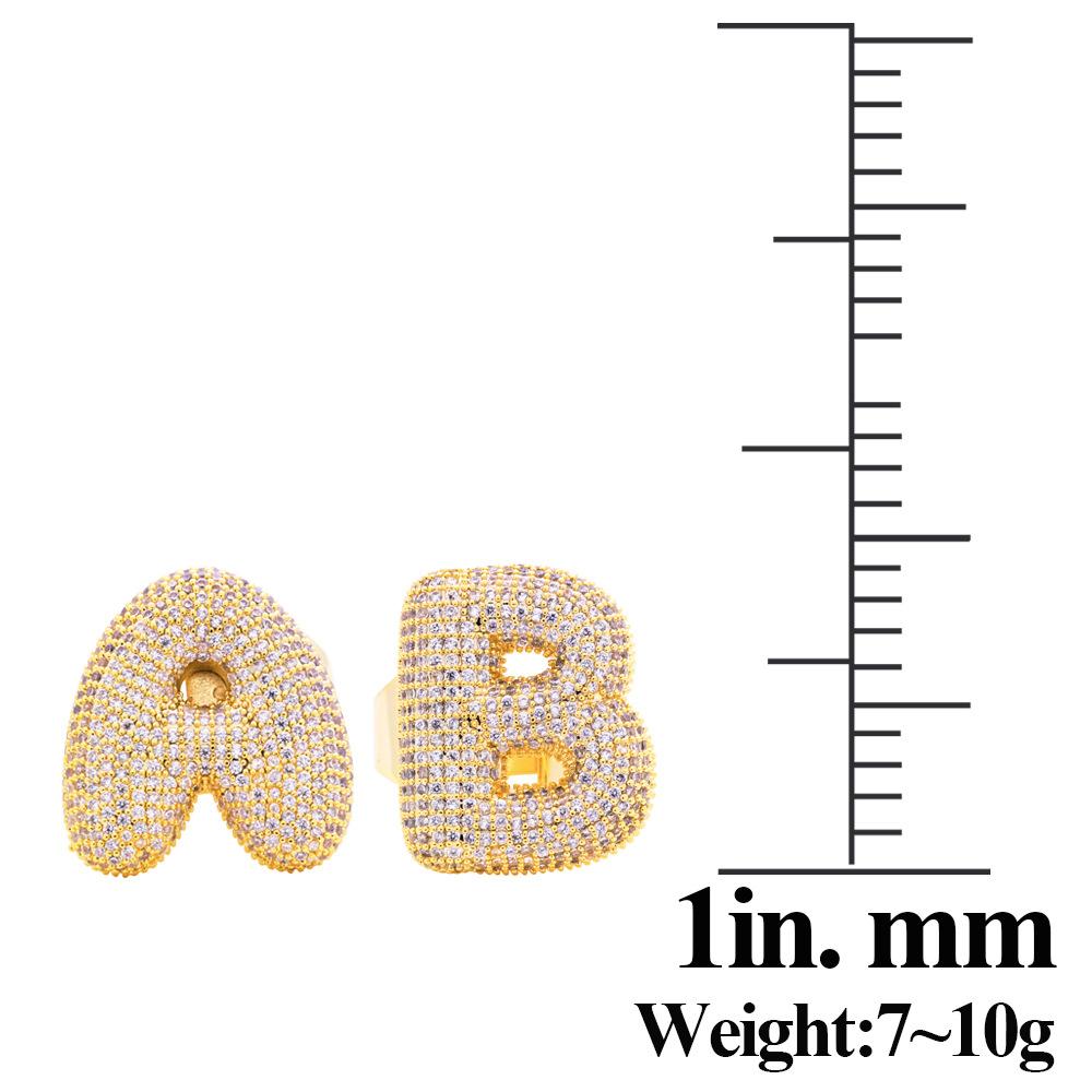 Personalized 18K Gold Plated Iced Diamond A-Z Bubble Letter Finger Rings Band Mens Womens CZ Open Cuff Ring Hip Hop Jewelry Gift for Couples