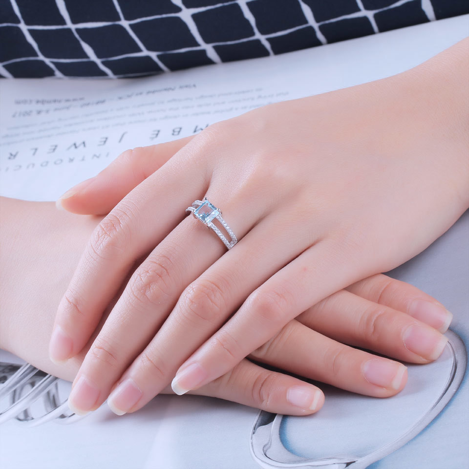 UMCHO Solid 925 Sterling Silver Jewelry Created Nano Sky Blue Topaz Rings For Women Cocktail Ring Wedding Party Fine Jewelry CJ191230