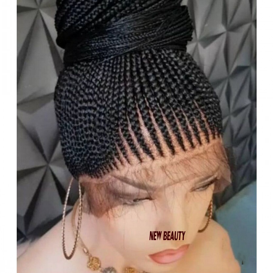 High quality black color lace frontal cornrow braids wig Micro Box Braids wig africa american women style synthetic braids wig lace front