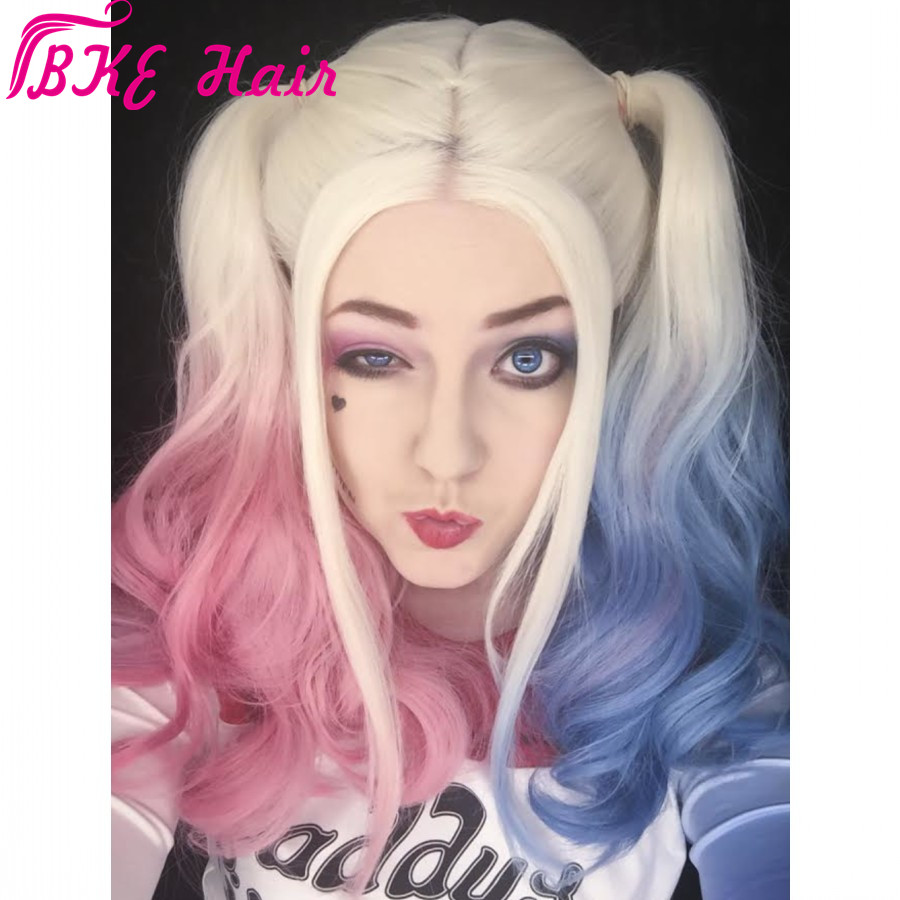 Perruques long Blonde Ombre Blue/ Pink Wigs Synthetic Lace Front Wig for white women Heat Resistant Hair full wig Cosplay Party Hairstyle