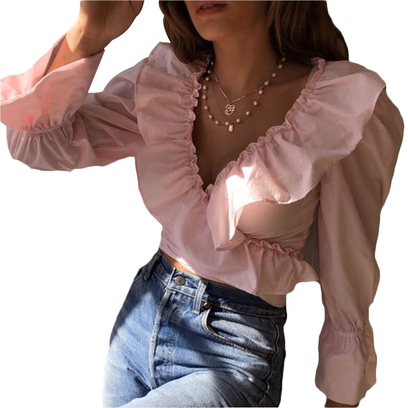 solid deep v ruffle women blouse top mujer long sleeve bluzka damska haut femme, Blue
solid deep v ruffle women blouse top mujer long sleeve bluzka damska haut femme, Blue