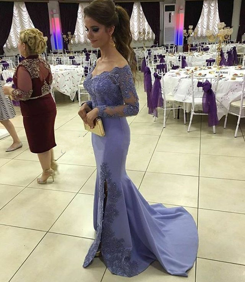 Dusty Blue Mermaid Evening Prom Dresses Slit Satin Off Shoulders Long Sleeves Applique Lace Beaded Pageant Formal Dress, Hunter green
Dusty Blue Mermaid Evening Prom Dresses Slit Satin Off Shoulders Long Sleeves Applique Lace Beaded Pageant Formal Dress, Hunter green