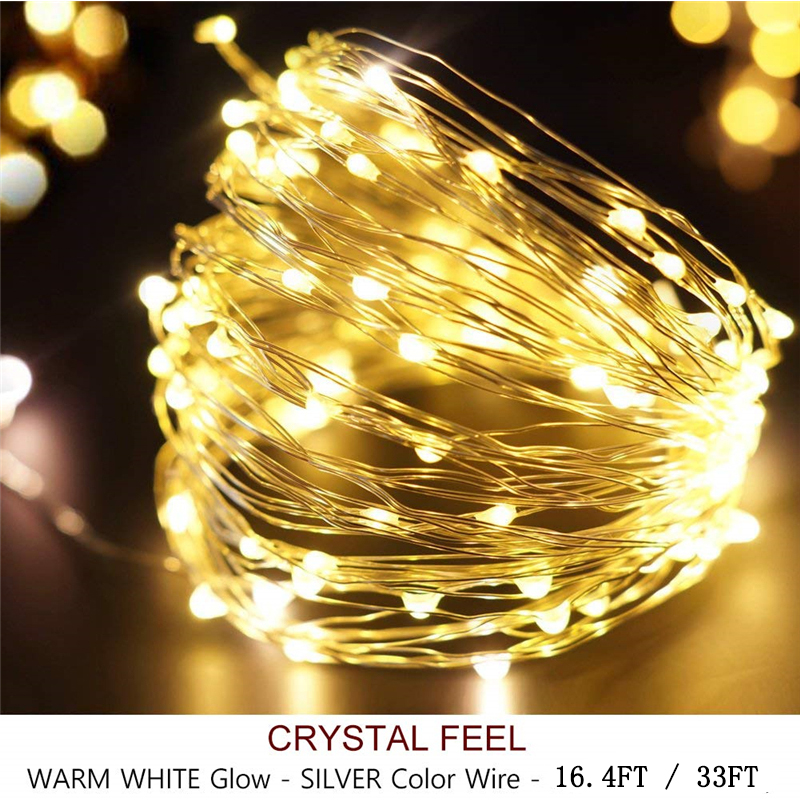 10M 33ft Silver Wire LED String Lights Fairy Garland Lamp Decorative Christmas With 8 Modes Remote Control Battery Powered