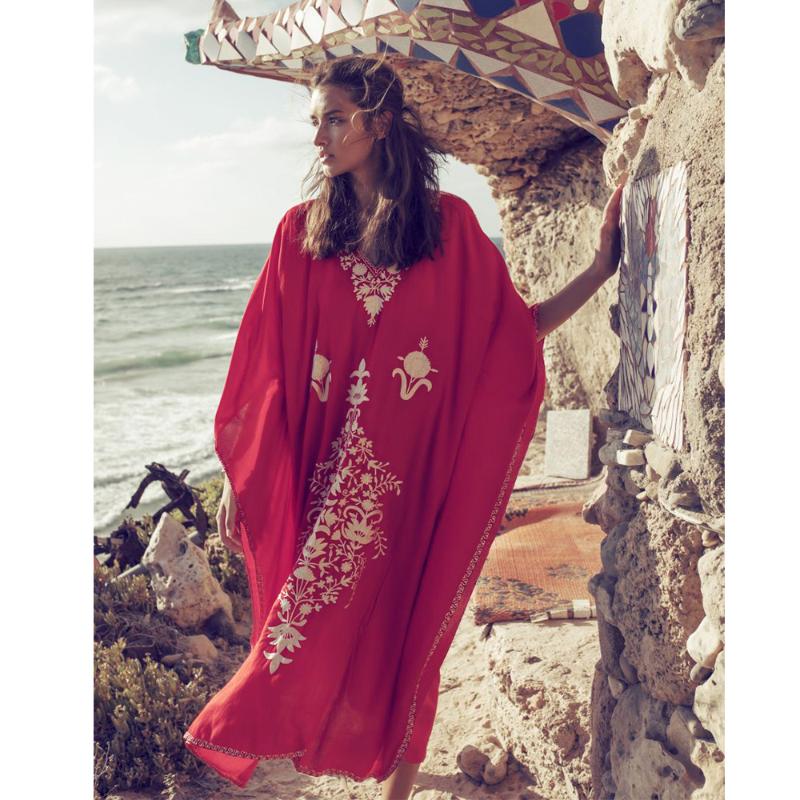 Red Cotton Embroidery Kaftan Beach Cover-Ups Oversize Beach Dress Mujer Tunics Pareo Beachwear Batwing Sleeve Women Pool Party
Red Cotton Embroidery Kaftan Beach Cover-Ups Oversize Beach Dress Mujer Tunics Pareo Beachwear Batwing Sleeve Women Pool Party