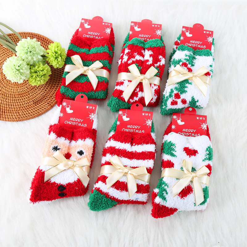 Women Winter Christmas Fuzzy Fluffy Socks Soft Cozy Warm Slipper Bed Socks For Xmas Gift 12pairs/lot