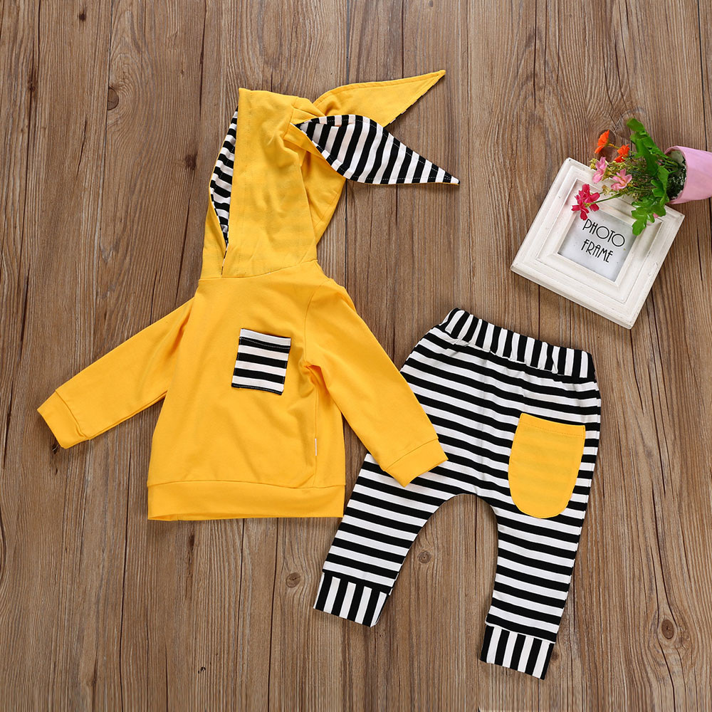 Fashion baby clothes set winter clothes for children 2PCs Striped Hooded T shirt Tops+Pants newborn baby boy roupas meni
