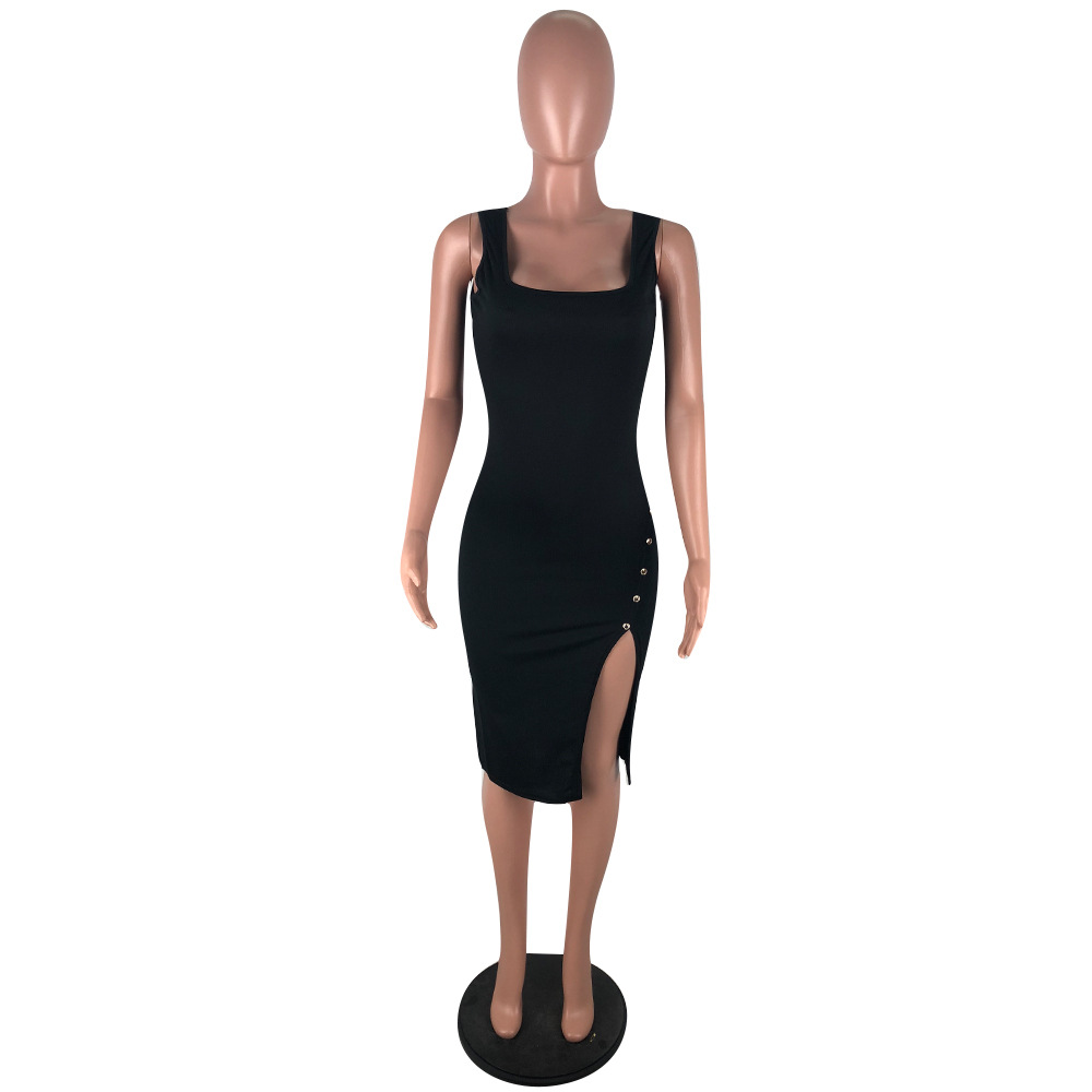 Solid Irregular Sexy Bodycon Party Dress Vest Straps Button Pesonality Joint Fashion Style Spring Summer Dresses