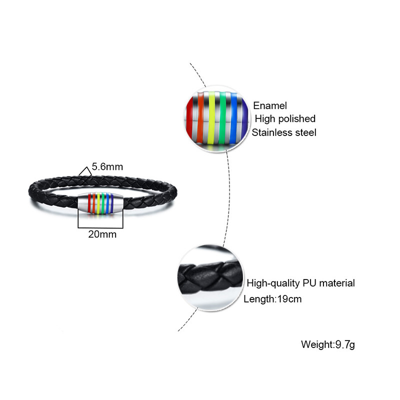 Black Pride Genuine Leather Bangles Rainbow Gay Lesbian Bracelet Stainless Steel Jewelry With Magnetic Clasp PB-014B