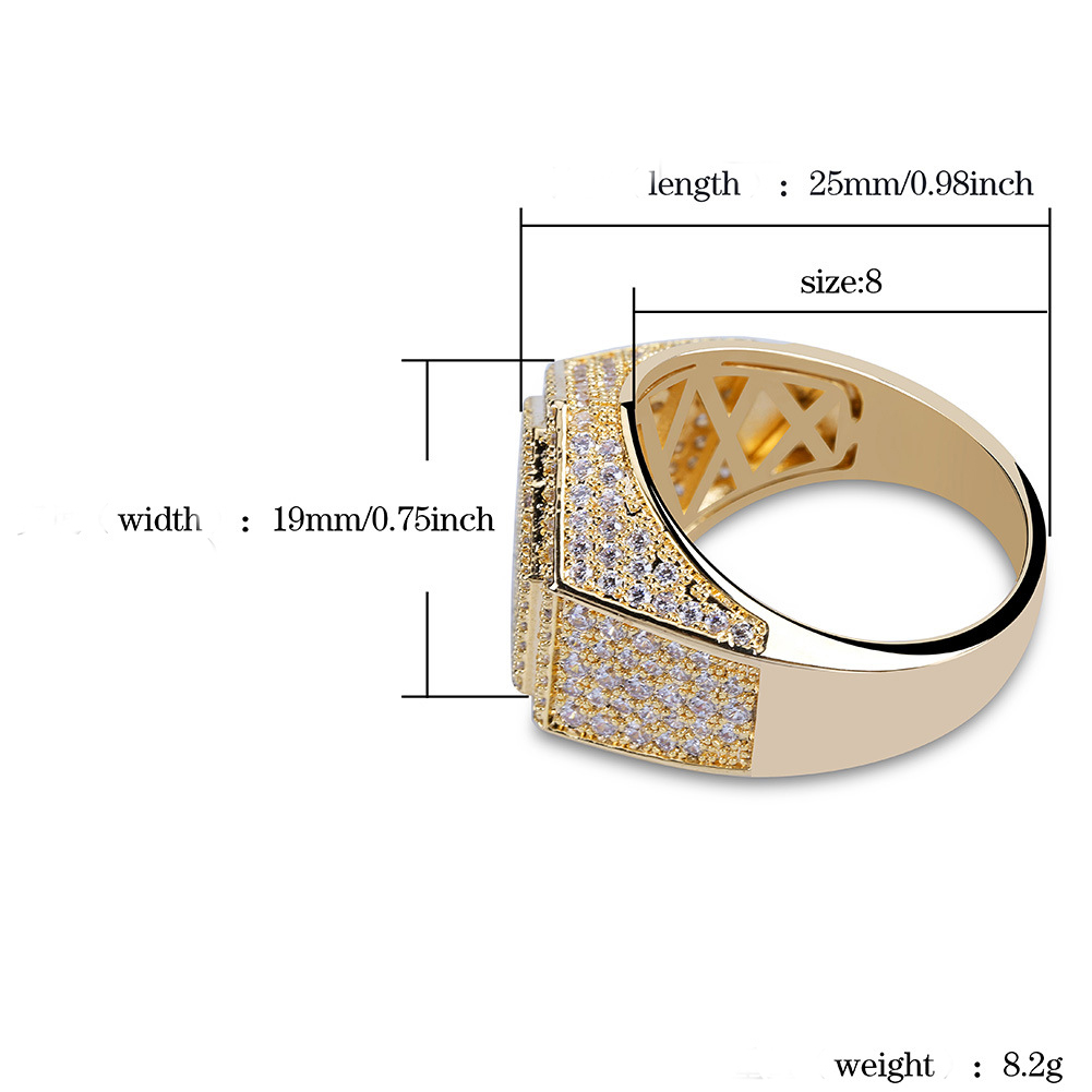 Hip Hop Casting Geometric Hexagon Rings Shining 18k Real Gold Plated Cubic Zircon Diamond Finger Ring Jewelry