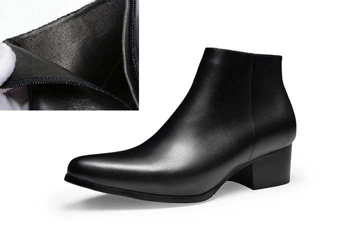 Hot Sale-Autumn winter new mens boots high heels fashion pointed toe zip ankle boots high top men shoes