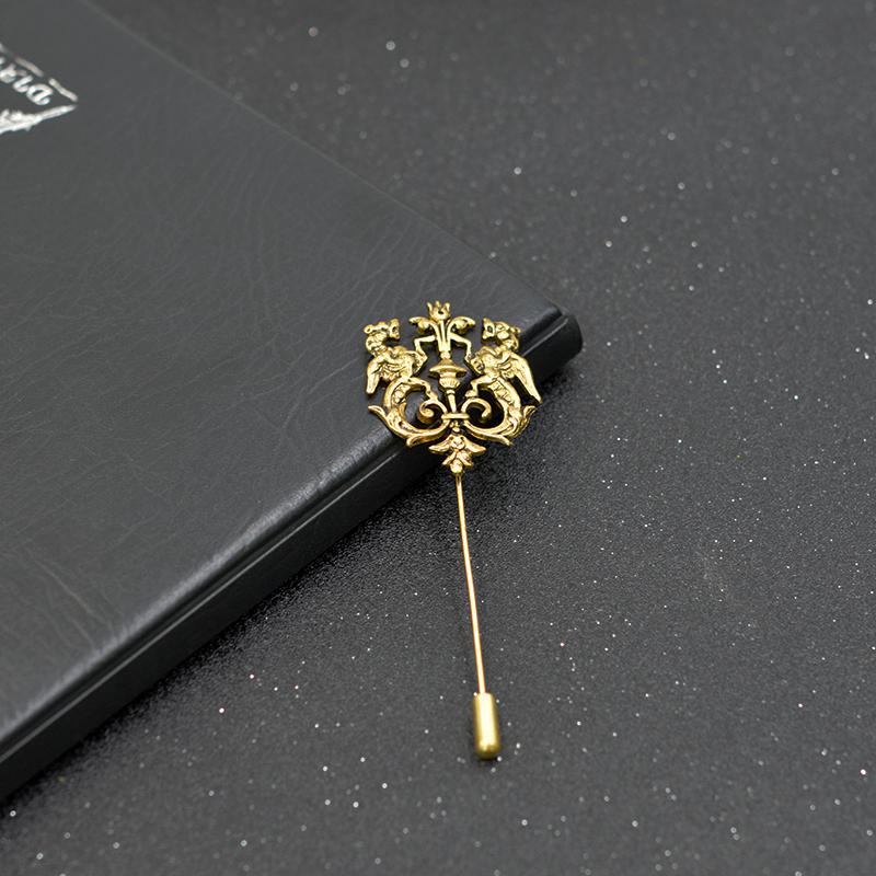 Wholesale- Bronze Gold Silver Tone Classic Hollow Double Lion Lapel Pins For Men Suit Accessories Stick Brooch Pins Wedding Party Jewelry