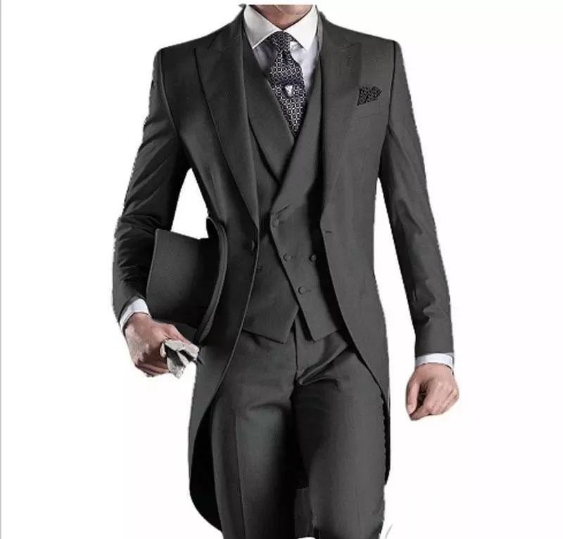 Custom Made Mens Designer Suits 2019 Peaked Lapel Three Pieces Groom Tuxedos Men's Slim Fit Tailcoats (Jacket+Vest+Pants)