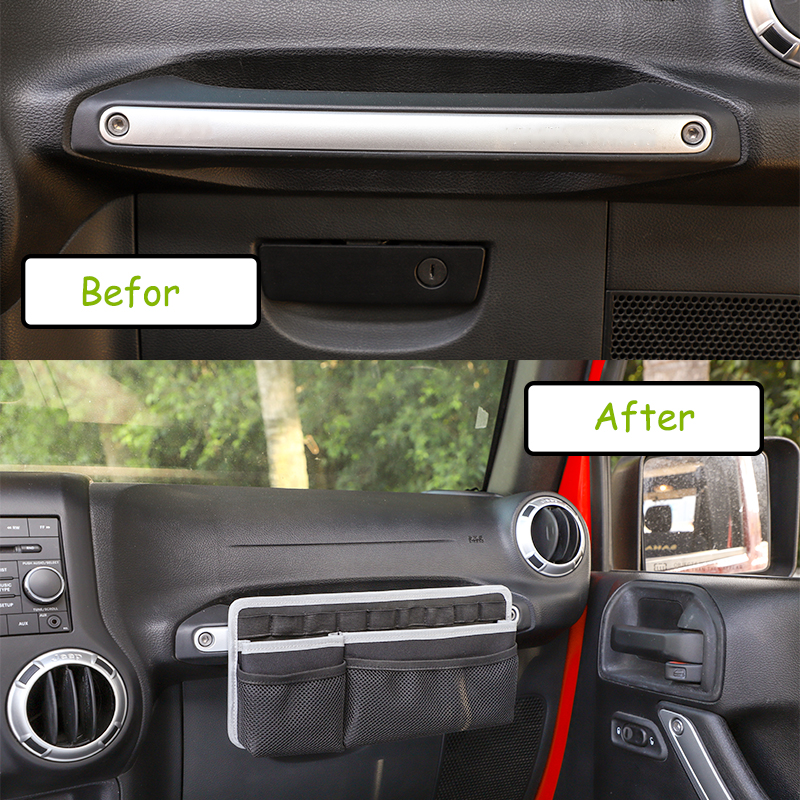 Gray Storage Bag,Storage Pouch,Mount to Passenger Grab Handle For Jeep Wrangler JK JL TJ 1997-2018+ Car Handle Accessories