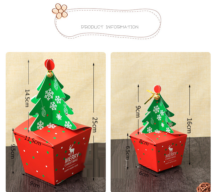 20 Pcs Lot Christmas Tree Shape Gift Box With Tied Bells 3D Candy Box Package Cartoon Printed Craft Red Wrapping Paper Box293v8085446