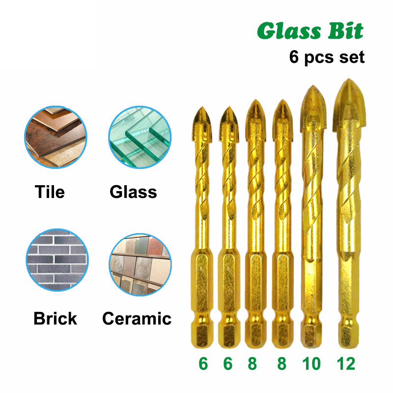 6PCS/Set 1/4" Hex Shank Twist Glass Bits Titanium Ceramic Drilling Drill Set 6 8 10 12mm Tile Concrete Cross Tip Hole Bit Tile
6PCS/Set 1/4" Hex Shank Twist Glass Bits Titanium Ceramic Drilling Drill Set 6 8 10 12mm Tile Concrete Cross Tip Hole Bit Tile