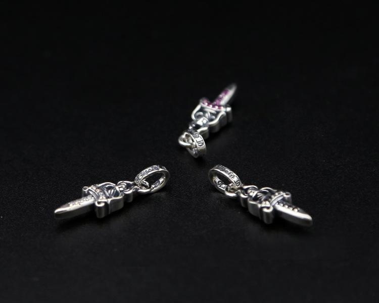 Brand new 925 sterling silver vintage American hand-made designer jewelry antique silver sword necklace pendant with CZ 3 colors hot