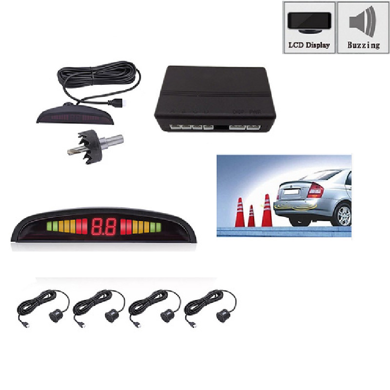 1Set Car Parktronic LED Parking Sensor With 4 Sensors Reverse Backup Car Parking Radar Monitor Detector System Backup Assistance