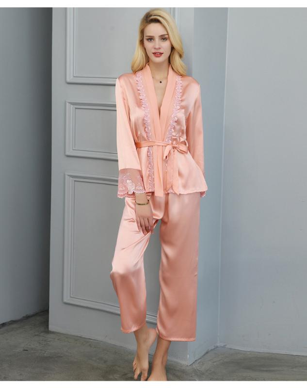 100% Real Silk 2 pcs Pyjamas Luxury Pajamas Women Sexy Lace Kimono Robe & Pants Mulberry Silk homewear Sleepwear Pijama Mujer, Pink
100% Real Silk 2 pcs Pyjamas Luxury Pajamas Women Sexy Lace Kimono Robe & Pants Mulberry Silk homewear Sleepwear Pijama Mujer, Pink