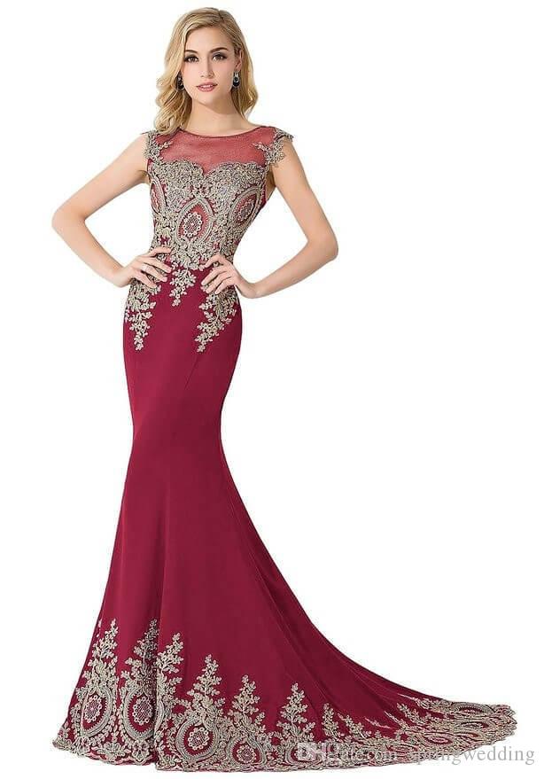 Babyonlinedress Gold Lace Mermaid Bridesmaid Dresses 2020 Dubai Arabic Tulle Neck Beads Evening Dresses Cheap Prom Dresses Long CPS234