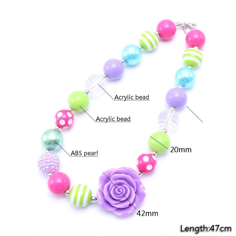Kids Chunky Beads Necklace Cute Purple Big Flower Girls Chunky Bubblegum Necklace For Party Gift Jewelry Handmade