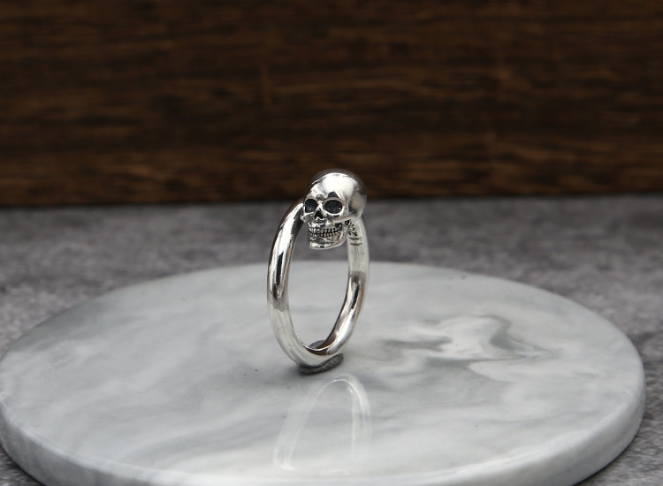 High quality 925 sterling silver fashion jewelry vintage style designer punk personalized one skull head and two skull head rings