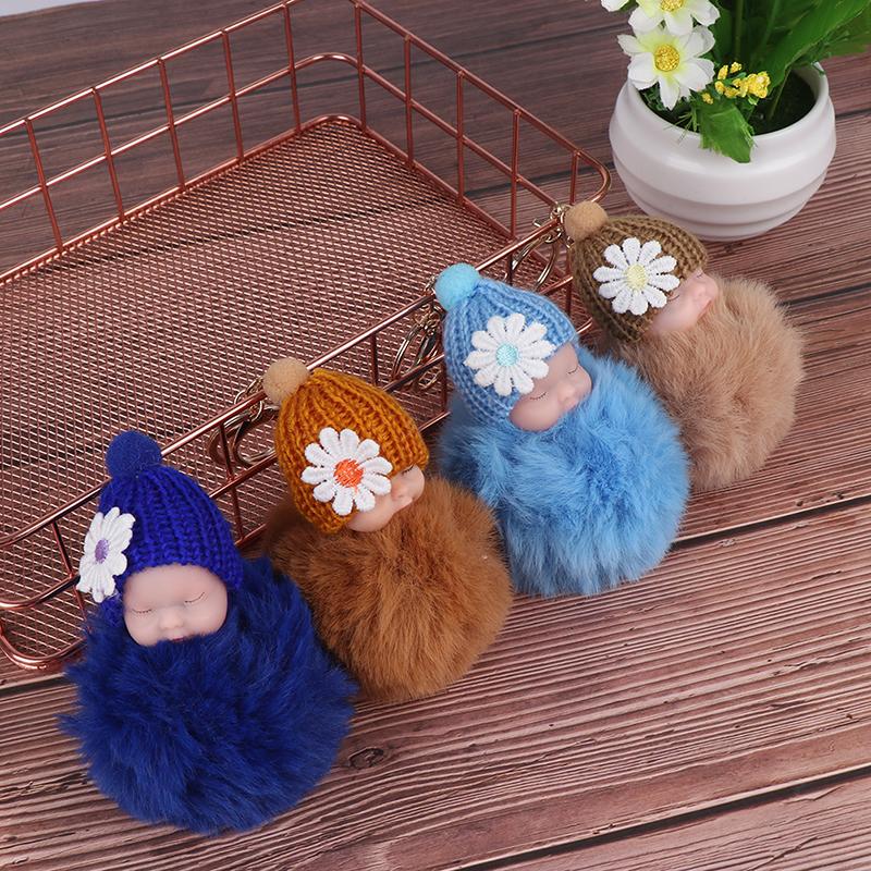 Cute Keyring Sleeping Baby Doll Keychains Soft Flush Ball Car Decoration Jewelry Gift Key Chain Multi Colors Available