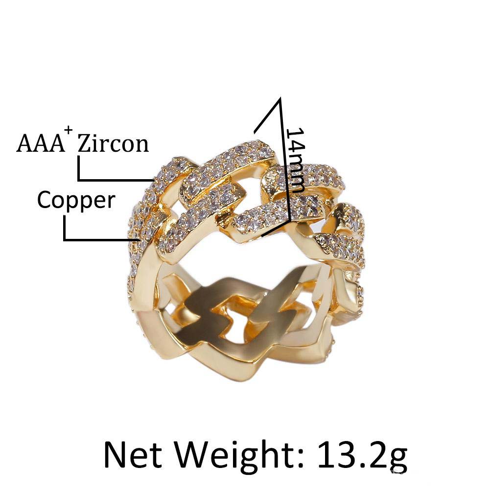 Ice Out Cubic Zircon Cuban Ring For Men Silver Gold Color Hip hop Jewelry Size 810
