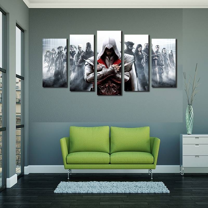 5pcs/set Unframed Assassin's Game Poster Wall Art Oil Painting On Canvas Fashion Textured Abstract Paintings Picture Living Room