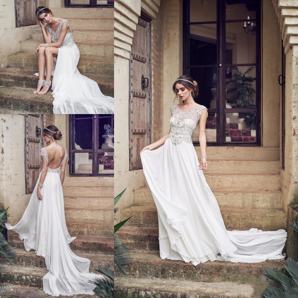 Beaded Beach Wedding Dresses V Neck Backless Bohemian Crystals Bridal Gowns Sweep Train Sequined Chiffon Boho Wedding Dress, Gold
Beaded Beach Wedding Dresses V Neck Backless Bohemian Crystals Bridal Gowns Sweep Train Sequined Chiffon Boho Wedding Dress, Gold